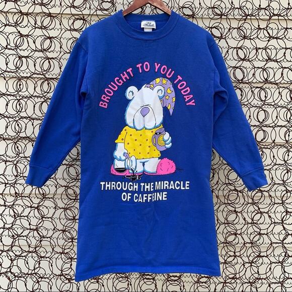 Brought To You Today Through The Miracle Caffeine sweatshirt sleep dress tunic - Picture 1 of 7